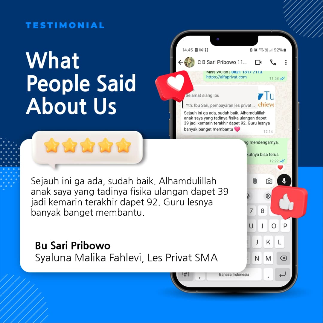 Testimoni Testimoni alfa les privat sma siswa syaluna maliki fahlevi